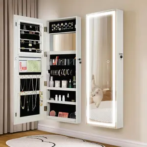 STARLEAD LED-Mirror-Jewelry-Cabinet-Armoire-Organizer, Full Length Door/Wall-Mounted with Lockable, Dimmable Brightness, Memory Function, Velvet Lining, Large Storage, 47.2x15.7x4.9 Inches