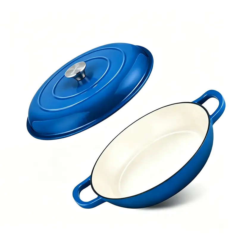 Overmont Induction-Compatible Enameled Cast Iron Dutch Oven Cookware - 3.8 Qt Pot with Lid, Shallow Braising Pan, Casserole, Cookbook, Heat-Resistant Caps, Oven Safe up to 500°F,home essentials