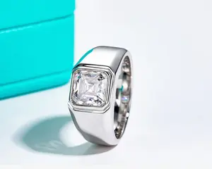 Men's 18K S925 Sterling Silver 3CT Asscher Cut Luxury Moissanite Ring (Size 10-12)
