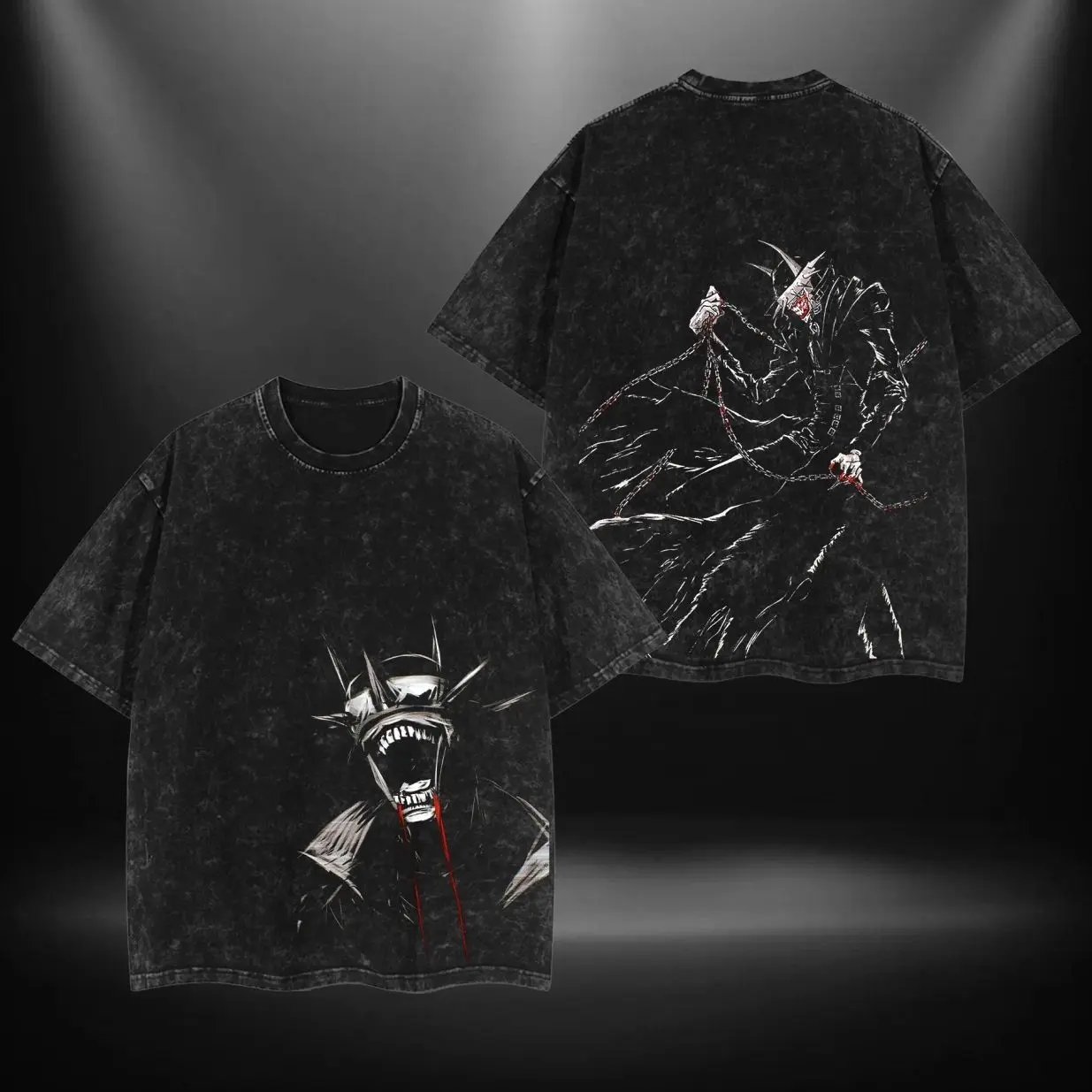 Batman Who Laughs V3 Double Printed Oversize Lightweight Acid Washed Tee TV Show Graphic Top Cotton Gift T-Shirt For Comic Lover, Gift T-Shirt For Movie Lover Men's Regular Fit Floral Print Tee streetwear tees  good SEH