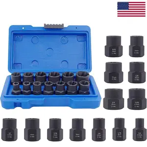 13Pcs Twist Socket Bolt Extractor Set, 3/8” Square Drive, Chrome Vanadium Steel, 8-19mm Metric/Standard Sizes, for Stripped Nut & Bolt Extraction
