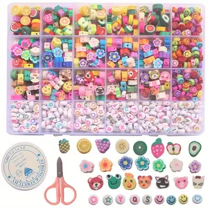 10mm Polymer Clay Beads Set with Accessories, 750pcs Mixed Star Moon Fruit Animal Charms, DIY Jewelry Making Kit, Cute Craft Supplies