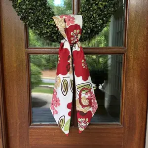 Floral Monogrammed Wreath Sash: Embroidered Cotton Door Hanger