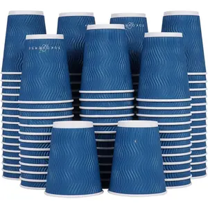 100 Cups Bulk Pack | Sturdy Disposable Coffee Cups No ,  Coffee Cups 12 oz, Ripple Styled Paper Cups - Suitable for Hot and Cold Beverages for Office, Events, Parties, , (BLUE)