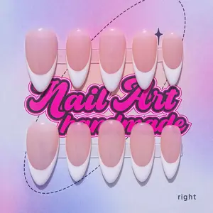 Y2K Style Almond Nail Set, Handmade Wearable Nails, Nail Art, 4 Sizes XS S M L, French Design, Perfect Gift for Girls