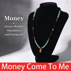 Green Aventurine & Tiger Eye Money Attraction Necklace & Bracelet Set, Natural Healing Crystal Pendant for Wealth & Prosperity, Long Chain Sweater Necklace, Ideal Gift Jewelry for Men and Women, Jewelry Charms for Anniversary, Vacation &Theme Parties Summ