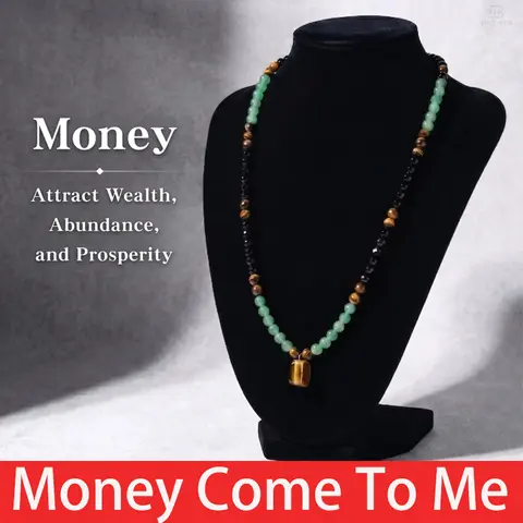 Non-Natural Crystal Necklace & Bracelet Set - 69cm (27.1 inches) Abundance Necklace, 75g Healing Stone Pendant, Tiger's Eye Green Aventurine, Wealth-Attracting Charm, Versatile Jewelry, Ideal Gift for Adults' Anniversary, Theme Parties,sohochic