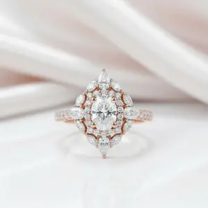 14k Rose Gold Double Halo Oval Cut Diamond Option Engagement Ring