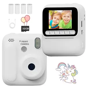 Kids Color Instant Print Digital Camera with 32GB Card, with 48MP & 1080P Video, 4 Color Photo Printing and 17 Fun Frames, Christmas Birthday Gift for Ages 3-12 (With Coloring Pens)