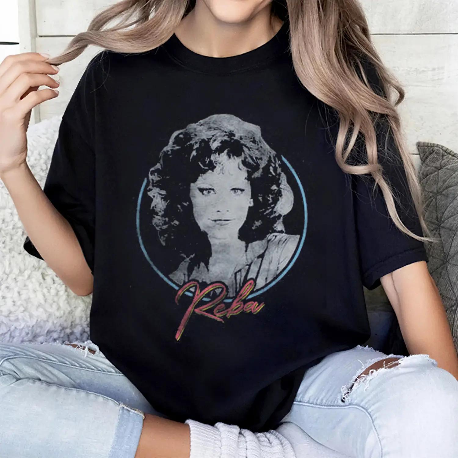 Women's Vintage Reba McEntire Graphic T-Shirt - 100% US Cotton, Fitted Crew Neck, Short-Sleeve Top, Casual Everyday Wear, Tops, Tshirt