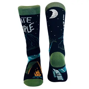 I Hate People Socks Funny Camping Sarcastic Introvert Outdoor Cool Joke Sock  (Black) - Mens (7-12) Funny Graphic Socks Comfortable Fitted Spandex Cotton