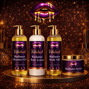 ViTalush Turmeric Radiance Body Complete Set with Scrub, Cleansing Gel, Lotion & Oil for Radiant Skin Care