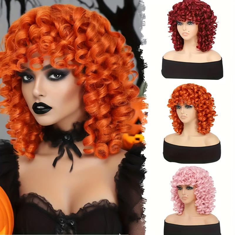 Large Roll Synthetic Wigs for Halloween And Christmas Costumes: Orange, Pink, Burgundy, Golden. Candy Colored Bizarre Costume for Halloween Christmas Music Festival Gift Person Costume
