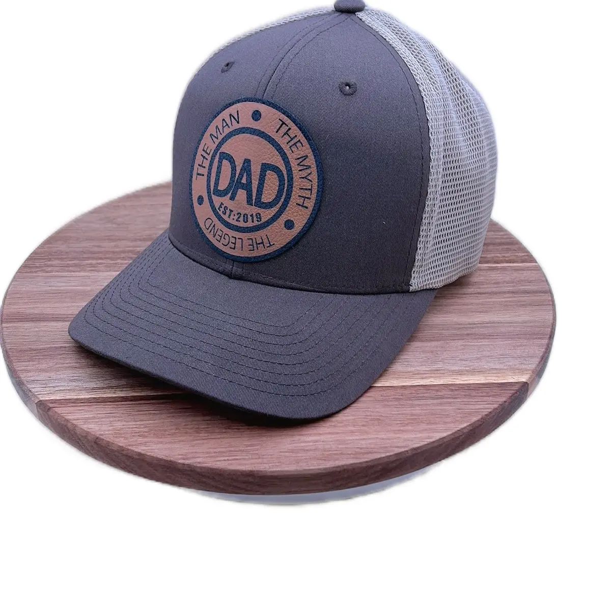 Flexfit Custom Dad Hat - Male Nylon Trucker Cap with "The Man•The Myth•The Legend" Leather Patch, Personalized with Date, Graphic Hat