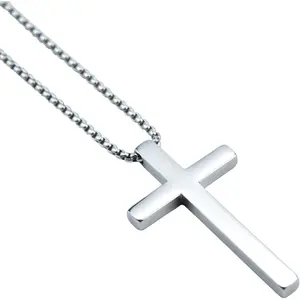 Cross Necklace for Men, Stainless Steel Cross Pendant Necklace, Silver Cross Necklaces for Women, Simple Jewelry Cross Chain Gifts