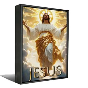 Jesus Ascending in Clouds Religious Canvas & Poster Wall Art, Christian Faith Divine Figure Canvas Print Poster for Home Church Decor