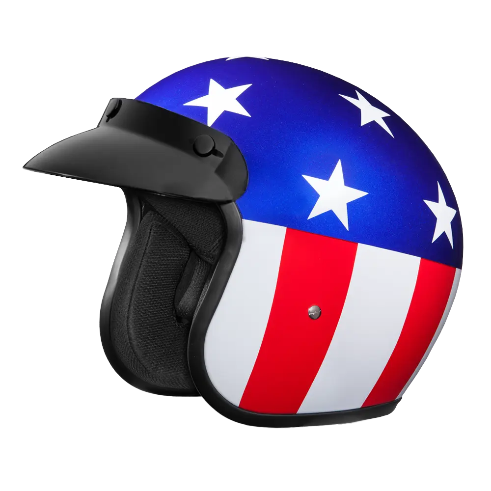 DOT Approved Daytona Cruiser Open Face Motorcycle Helmet - Men, Women & Youth - With Visor & Graphics - W/ Captain America