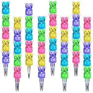 Stackable Plastic Bear Pencils Set, 5/30/60 Pieces, Colorful Stackable Design, Perfect for Birthday Parties, School Supplies, Party Favors, Office Stationery Supplies