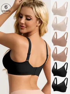 6 piece set of solid color seamless jelly women's bras, Seamless, Breathable push up, comfortable and skin-friendly, uplift and gather type, adjustable straps, wireless, with padding and back clasp, suitable for yoga and sports