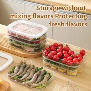 1 piece of refrigerated and fresh-keeping box with lid, food-grade, frozen kitchen and refrigerator dedicated, plastic storage box, multi-layer, large capacity, transparent fresh-keeping box