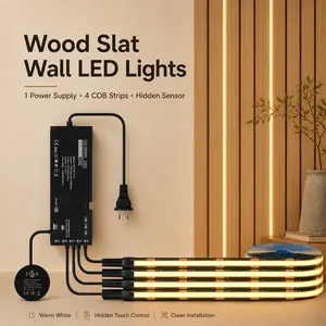 4-Pack 1m Warm White COB LED Strip Light Kit, Dimmable Sensor Control for Acoustic Slat Wall Panels, TV Backlight, Kitchen Cabinets, Shelves & Home Decor, US Plug