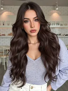 Topshe 13x5x1 T Lace Front Wig, Brown Wigs Chocolate Fiber Long Hair, Body Wave Wig, Breathable Lace, Natural Layered Cut, Heat Resistant, Comfortable, Easy Wear