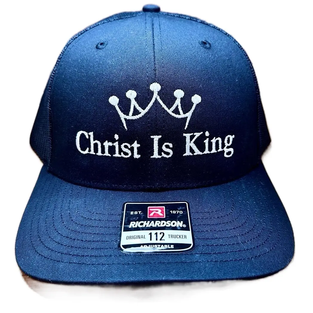 Embroidered Christ Is King Hat - Jesus Christian Trucker Cap - Faith Based Snap Back - Crown - Richardson 112 - Sizes XL, Youth, Kids, Child