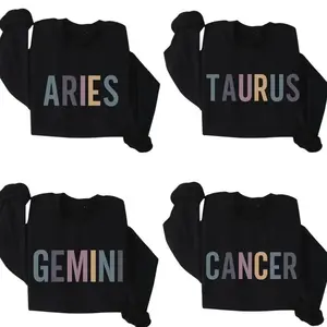 12 Zodiac Signs Graphic Sweatshirt/ Tshirt - Black, Unisex Astrology Crewneck Pullover, Horoscope Star Sign Shirt, Spiritual Gift for Men and Women, Casual Long Sleeve Top