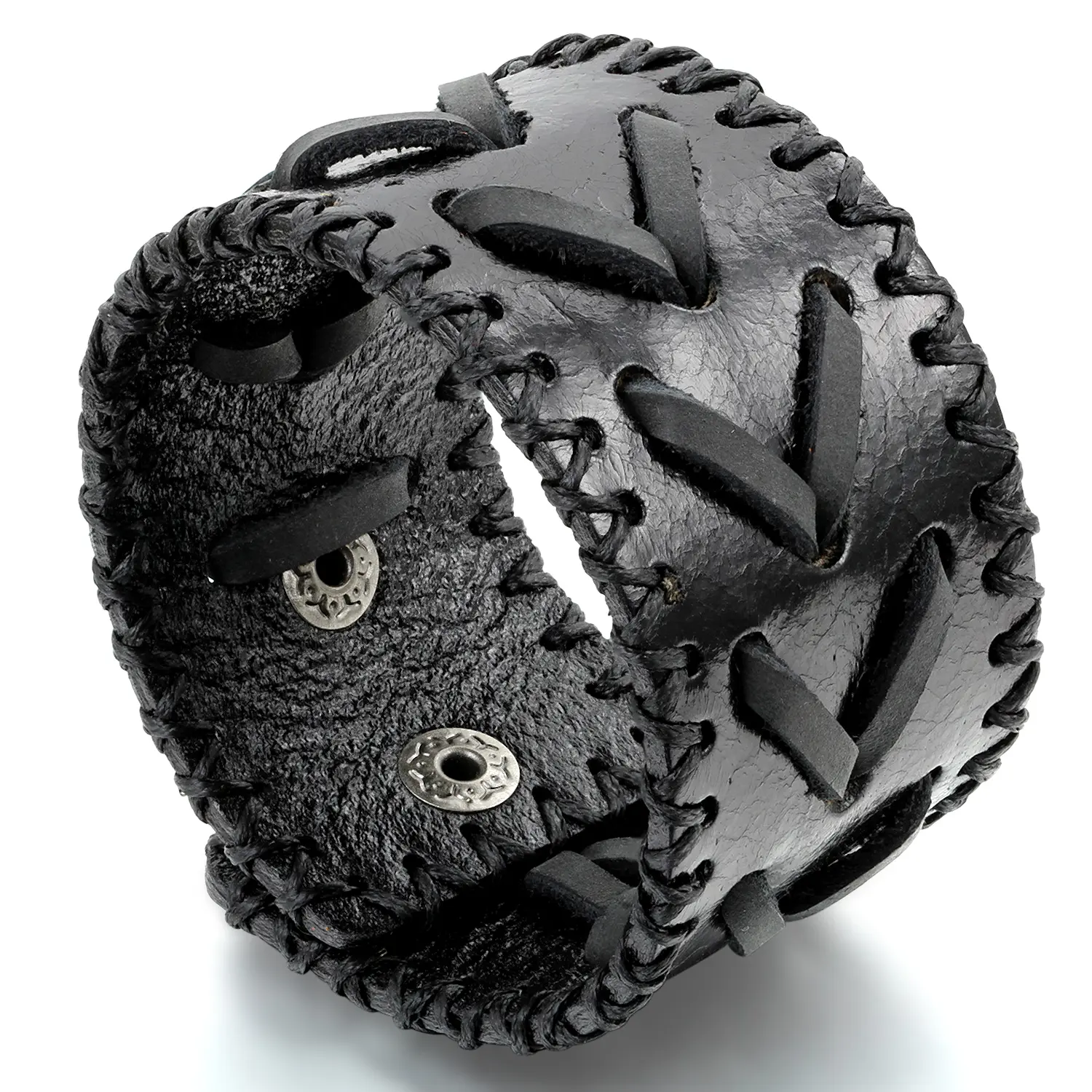 OIDEA Men's Bold Width Braided Leather Cuff Bracelet with 7.9"-8.7" Adjustable Snap for Biker & Casual Wear, Dimensions, Male Size, 7.9" To 8.7", Punk, Genuine Leather, Durable Leather Braid
