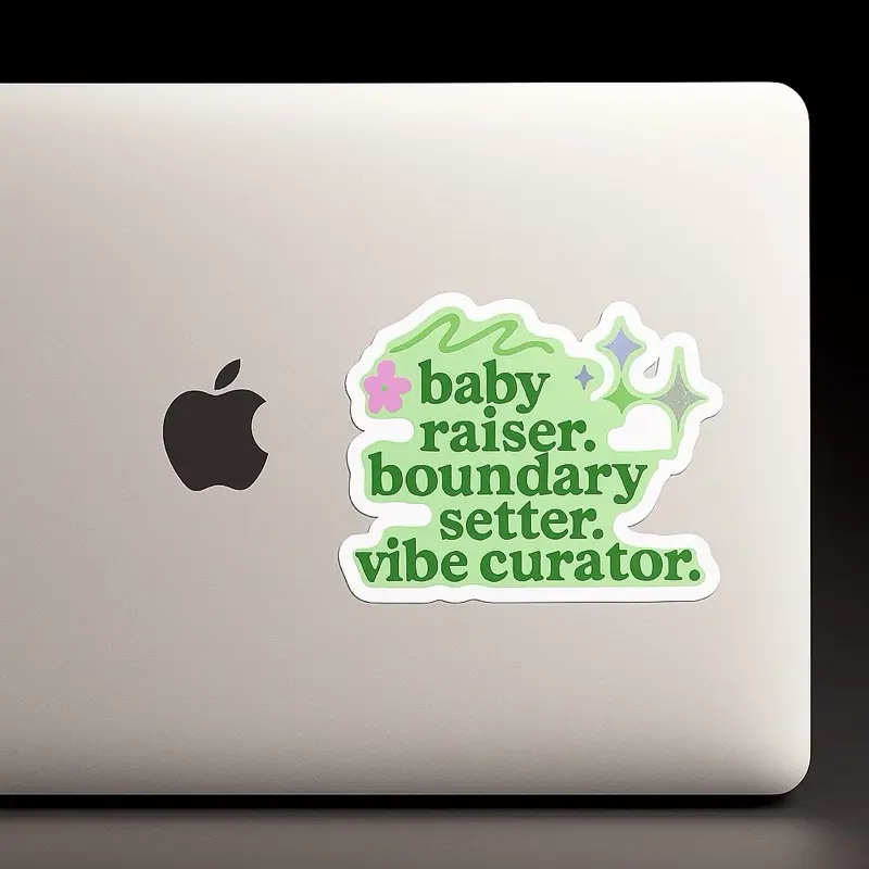 Baby Raiser Sticker - Green Design with Pink Star - Baby Raiser Boundary Setter Vibe Curator Text on Laptop