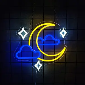 Starry Moon Cloud Neon Wall Art Bedroom Bar Decor Personalized LED Neon Lights Bedroom Moonlight Decor Game Room Decor Kids' Room Moonlight Neon Lights Girls' Room Weddings Parties Christmas