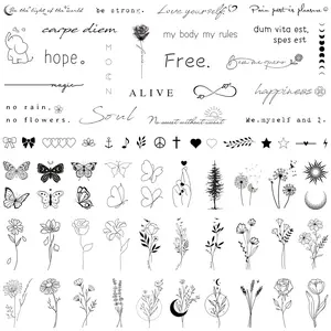 Realistic Temporary Tattoos for Women - 60 Sheets Tiny Small Removable Adult Fake Tattoos,185 Pcs Minimalist Waterproof Inspirational Quotes Words Wild Flower Floral Bouquet Adults Tattoo Stickers