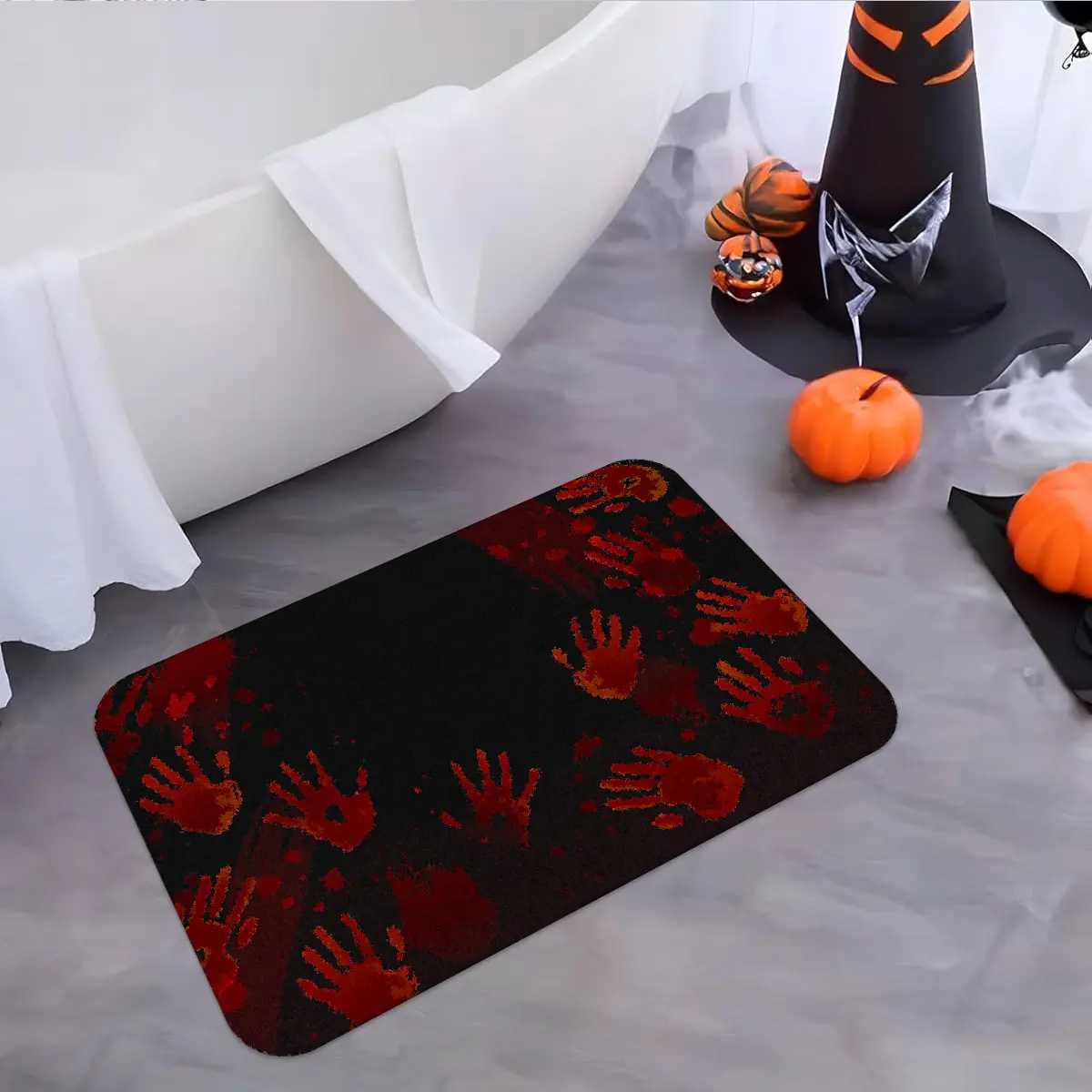 Halloween Bath Mat, Dark Horror Blood Handprint Design, Soft Absorbent Plush Rug for Bathroom, Bedroom, Bedside, Doorway, Bathroom Floor Mat, Water Absorbent Bathmat