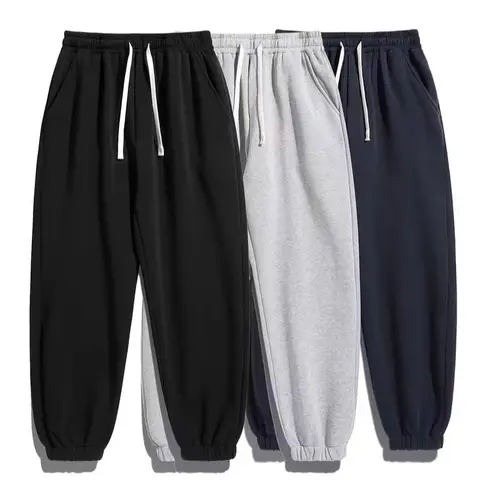 Men's Wide Regular-Fit Fleece-Lined Drawstring Joggers - Solid Sweatpants with Pockets, Soft Comfortable Male Sports Clothing for Autumn-Winter Gym & Casual Use