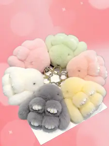 1 Piece Cute Real Fur Bunny Keychain - Women's Genuine Rex Rabbit Fur Plush Bag Charm, Car Key Ring & Backpack Accessory, Perfect Gift for Her