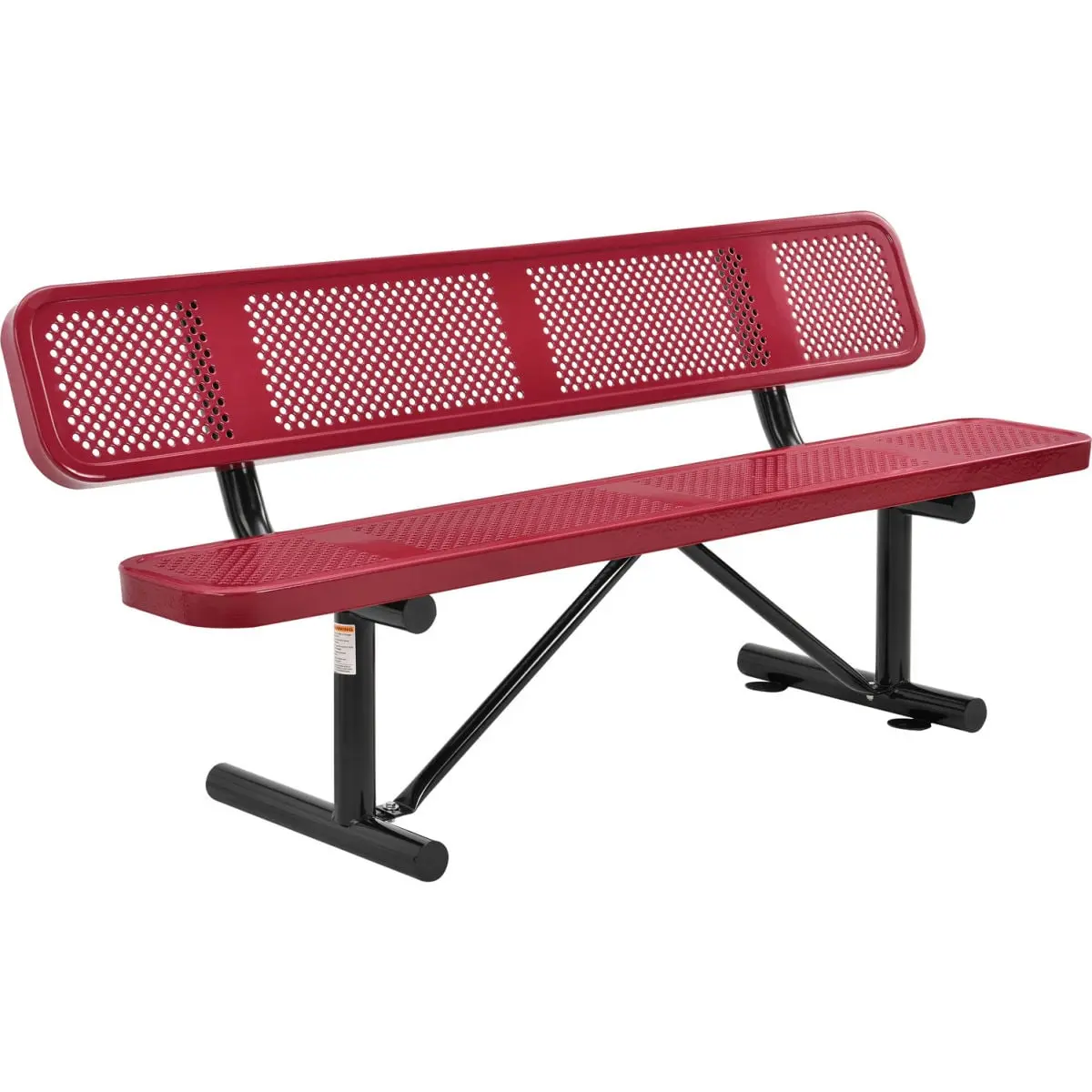 Global Industrial 694557RD 6 ft. Outdoor Steel Picnic Bench with Backrest & Perforated Metal - Red