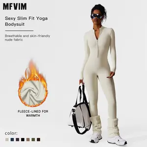 Women's Solid Zip-Up Skiing Jumpsuit by MFVIM - Casual Sporty Long-Sleeve Jumpsuit for Skiing and Cycling, Ladies' Activewear for Fall and Winter Workout Gym Clothing SpringStatements