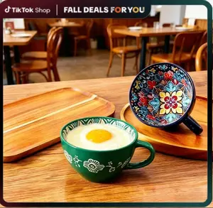 Bohemian floral patterned ceramic breakfast cup, microwave and dishwasher safe,  large capacity tea milk cereal cup, home kitchen breakfast cup