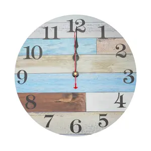 12.8 Inch Silent Color Wall Clocks for Kitchen Living Room Decor Wooden Rustic Battery Operated Farmhouse Style Easy Read Analog Display Decoration Outdoor Usage Multicolor Round