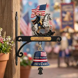 American Independence 250th Anniversary Wall Bell, Patriotic Doorbell with Horse & Flag, Vintage Hanging Bell for Porch Garden Home Decor, Memorial Gift for History Lovers, Suitable for Porch and Home Garden Decoration