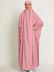 modest plain shirred knot hooded kaftan, elegant batwing sleeve long dress for daily vacation outdoor, summer outfits 2024, islamic clothing for fall & winter