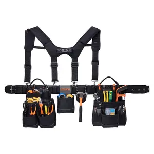 VEVOR Tool Belt, 22 Pockets Tool Pouch with Suspenders for Men, Heavy Duty Adjustable Utility Belt Bag Suspenders for Electrician, Carpenter, Construction, Work Apron Organizer Waist Adjust 32 to 68in