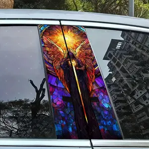 2pc Colorful Angel Car B-Pillar Protection Stickers, Easy Peel & Stick, Sunproof Waterproof Scratch-Resistant, Fits All Cars, Car Exterior Decor, Vehicle Exterior Decoration