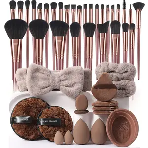 High-Quality Makeup Brush Set with Beauty Sponge, Hair Band, and Cleaning Tools, Best Selling on Tiktok, Single Item, Plastic Frame, Metal Parts, Cosmetic Brushes, Brush Makeup Kit
