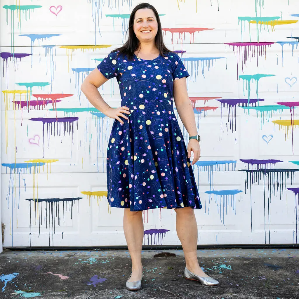 Adult "Circling Back" Planets & Orbits Super Twirler Dress with Pockets