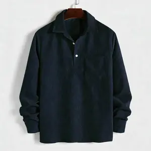 2026 New Men's Plain Pocket Half Button Corduroy Shirt, Casual Comfy Regular Fit Long Sleeve Collared Top For Fall & Winter, Men's Clothes For Daily Wear Stylish