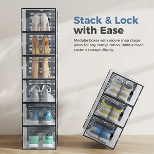 Sweetcrispy Pack Durable PE Plastic Shoe Storage Boxes with Lids, Stackable High-Capacity Home Organizers for Closet, Under Bed