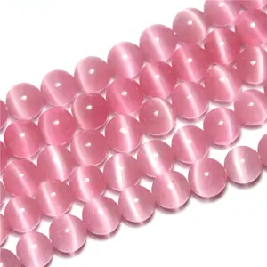 6mm Pink Cat Eye Round Semi Precious Gemstone Loose Beads for Jewelry Making 63-66pcs per strand