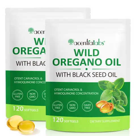 Acentiallabs Organic Oregano Softgel Capsules - 2-in-1 Oregano & Seed Oil Supplement, 6000mg Oil Per Serving, 200mg Black Seed, 20:1 Potency, Gut Healthy Booster, Immune & Digestive Health Support, Gluten-Free, Dairy-Free, Non-GMO, 240 Count