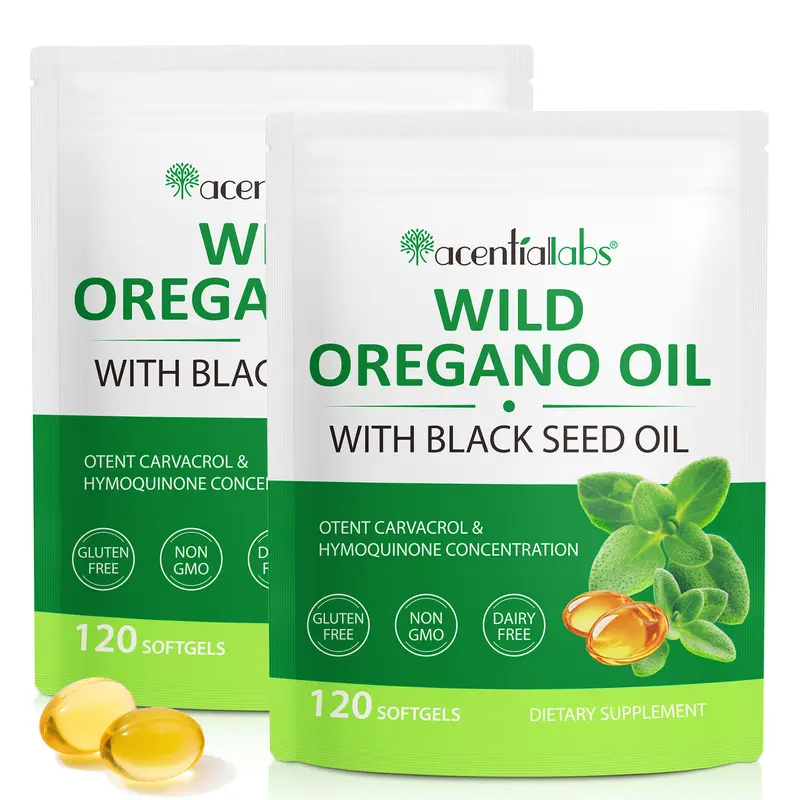 Acentiallabs Organic Oregano Softgel Capsules - 2-in-1 Oregano & Seed Oil Supplement, 6000mg Oil Per Serving, 200mg Black Seed, 20:1 Potency, Gut Healthy Booster, Immune & Digestive Health Support, Gluten-Free, Dairy-Free, Non-GMO, 240 Count